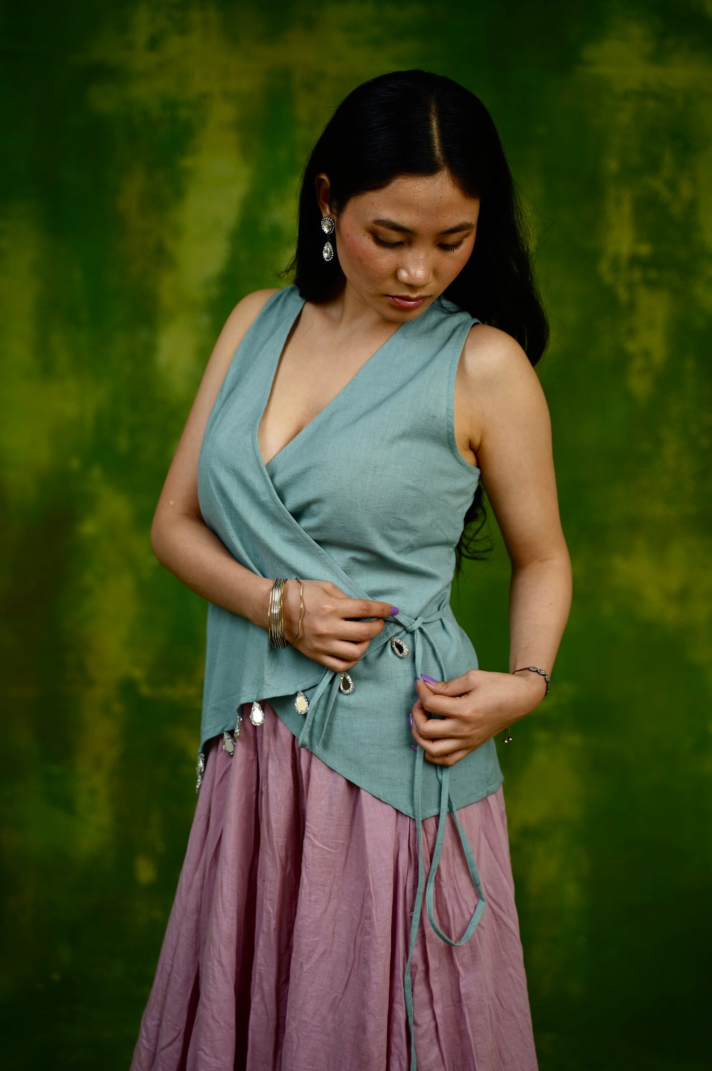 Blue tie up sparkles top