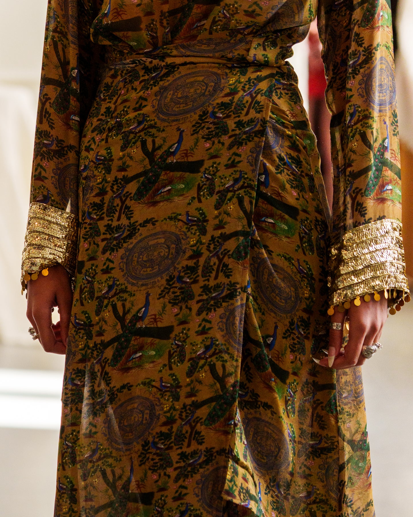 Morbagh Wrap Dress with Embroidered Sleeves