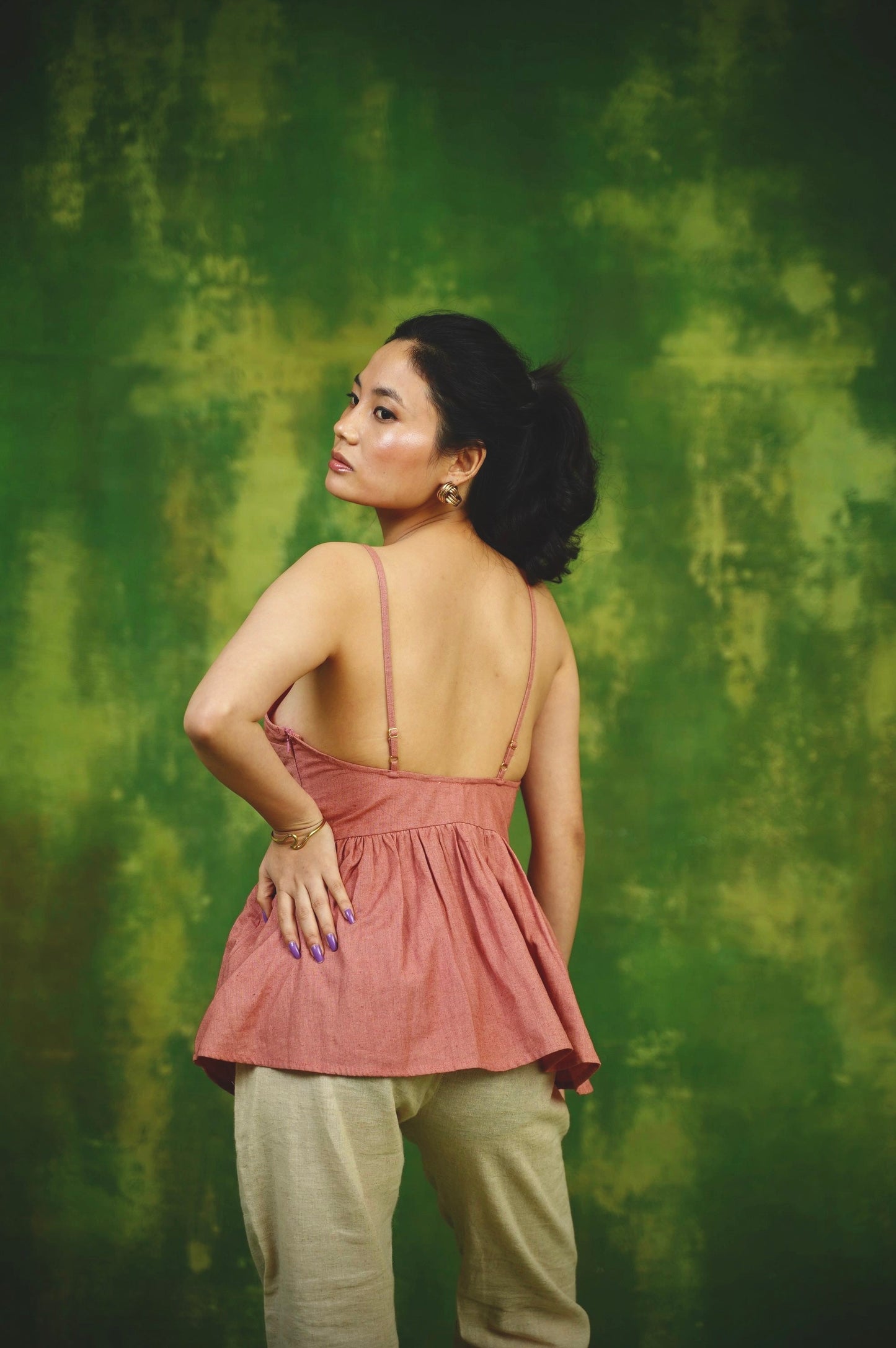 Pink Backless peplum top