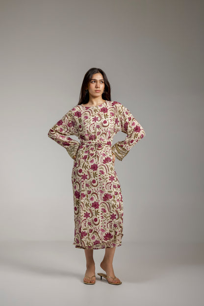 Floral Wrap Dress with Embroidered Sleeves
