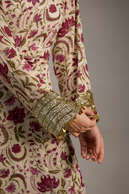 Floral Wrap Dress with Embroidered Sleeves