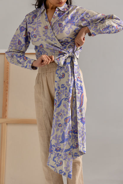 Floral jaal tie up shirt