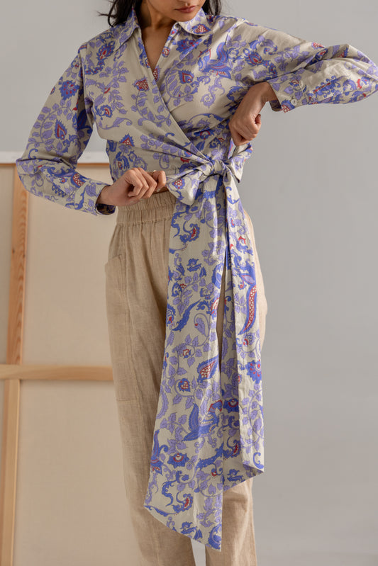 Floral jaal tie up shirt