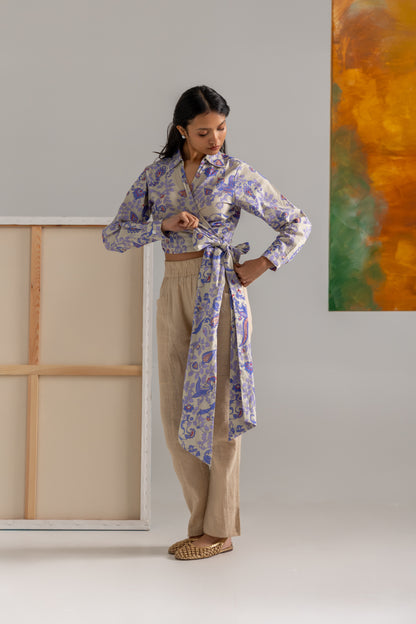 Floral jaal tie up shirt