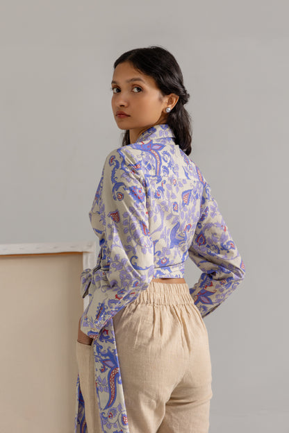 Floral jaal tie up shirt