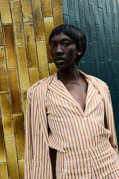 Brown Stripes Lapel shirt