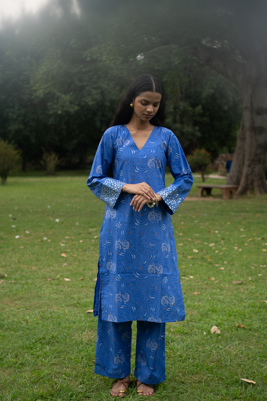 Madhubani Shafri Kurta with Embroidered Sleeves