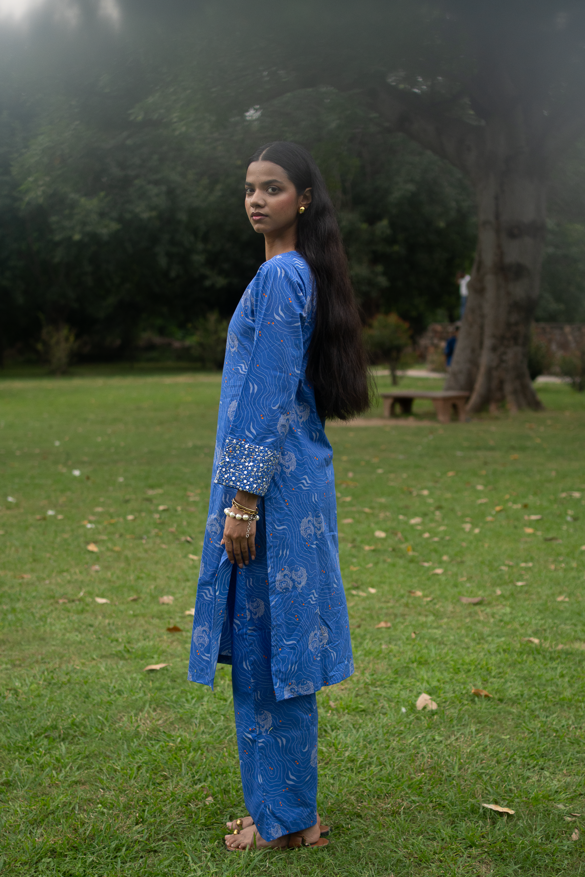 Madhubani Shafri Kurta with Embroidered Sleeves