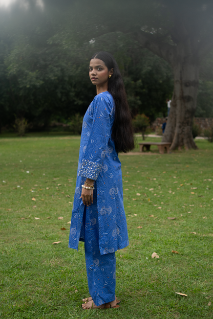 Madhubani Shafri Kurta with Embroidered Sleeves