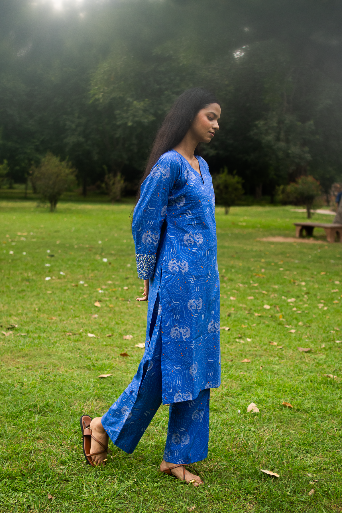 Madhubani Shafri Kurta with Embroidered Sleeves