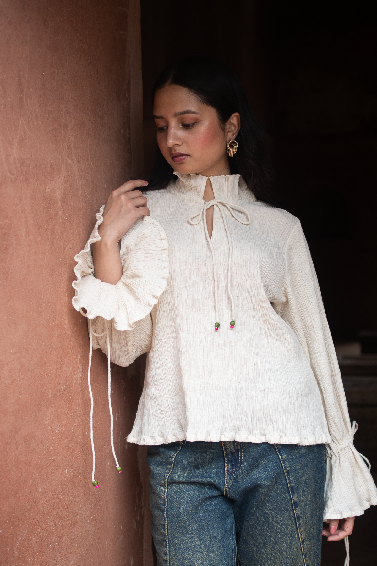 Textured Ivory Tulip Top