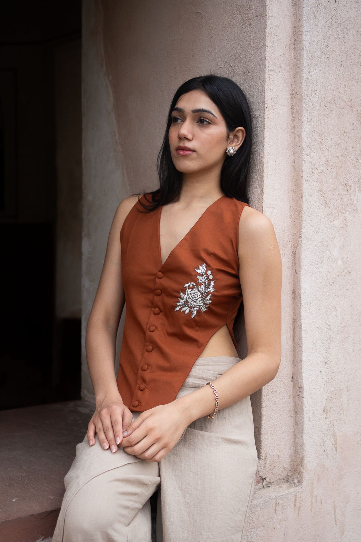 Madhubani Panchi Embroidered waistcoat