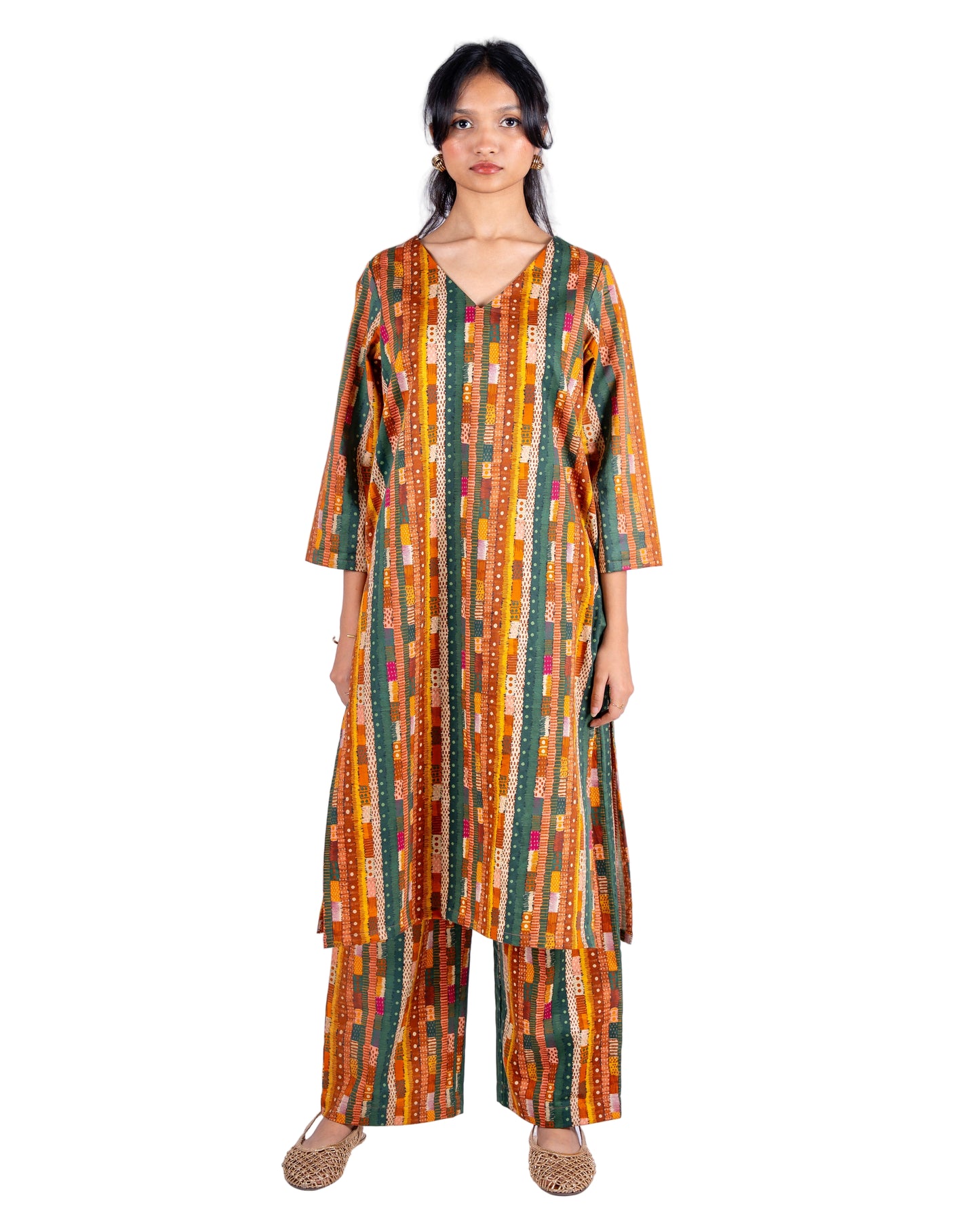 Gond Abstract Stripes Kurta Set