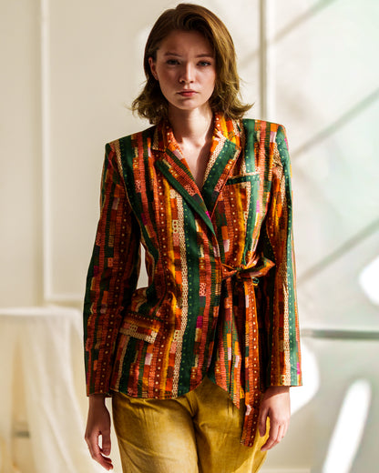 Gond Abstract Stripes Tie Up Blazer