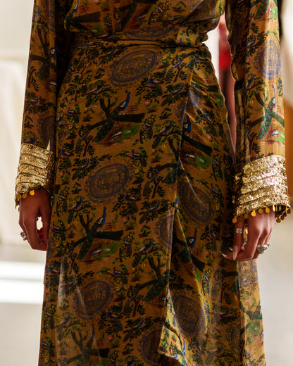 Morbagh Wrap Dress with Embroidered Sleeves