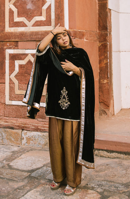 Ambi Velvet Noir Farshi Kurta Set