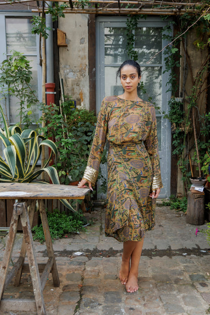 Morbagh Wrap Dress with Embroidered Sleeves