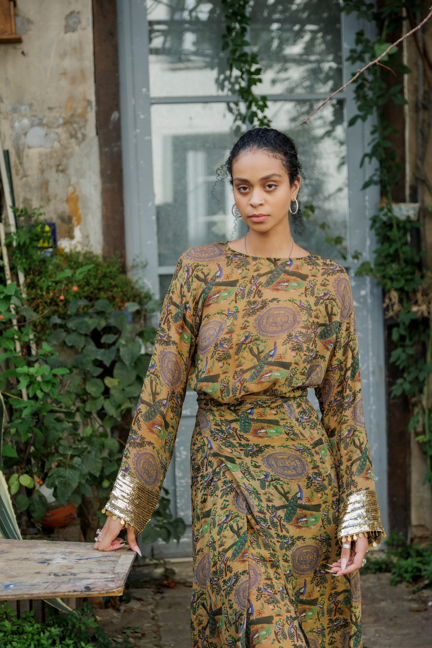 Morbagh Wrap Dress with Embroidered Sleeves