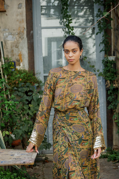 Morbagh Wrap Dress with Embroidered Sleeves