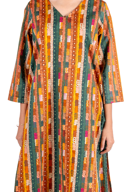 Gond Abstract Stripes Kurta Set