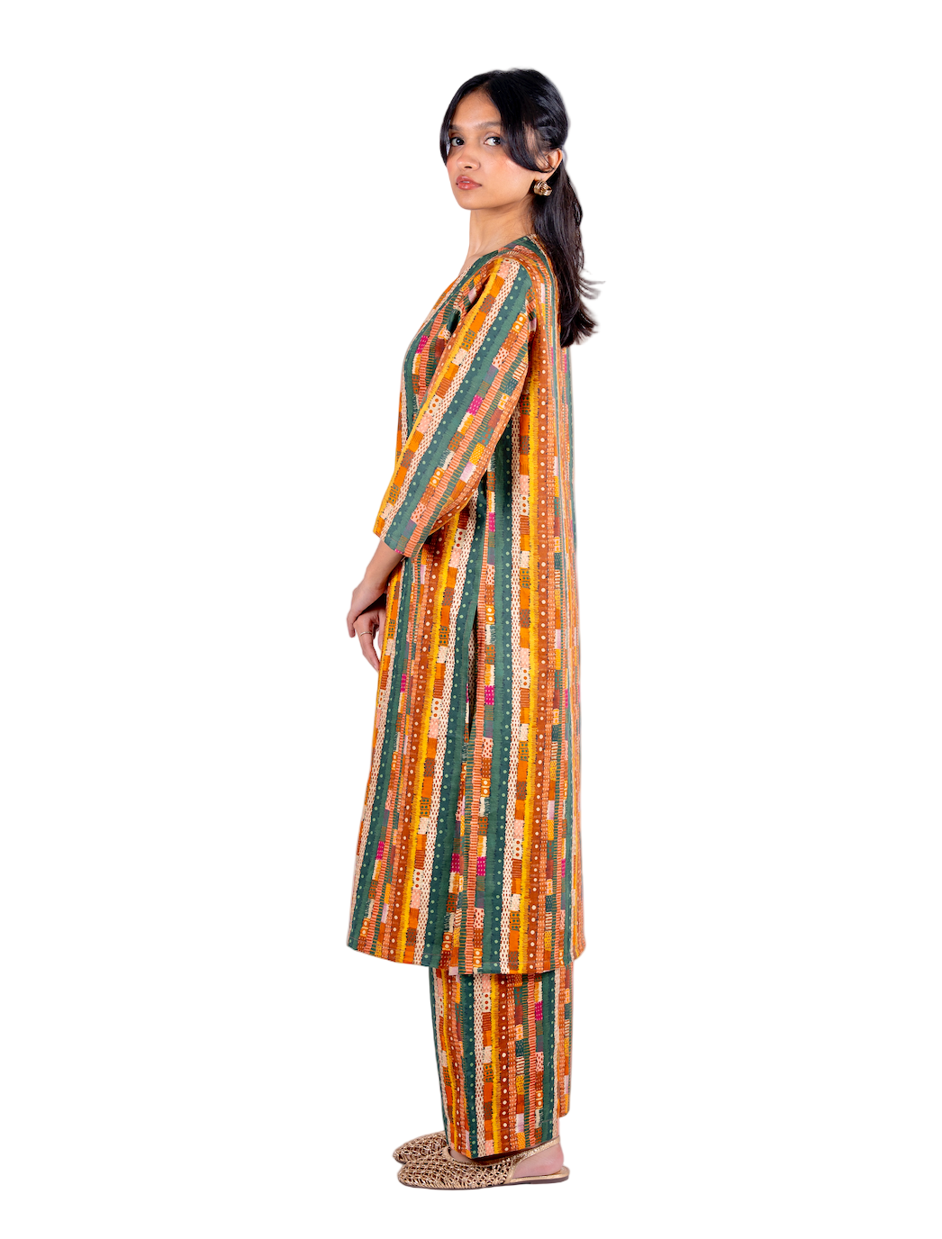 Gond Abstract Stripes Kurta Set