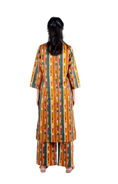 Gond Abstract Stripes Kurta Set