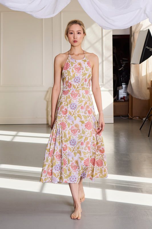 Kalamkari Mor Backless Halter Dress