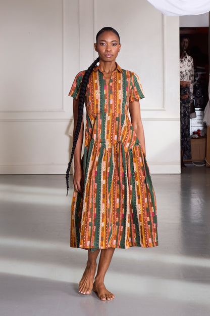 Gond abstract stripes Collar Dress